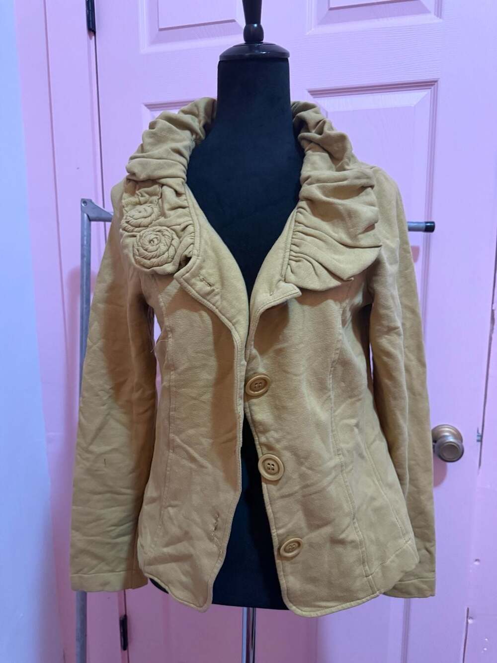 Nick & Mo Women's Mustard Yellow Ruffle Collar Cotton Jacket